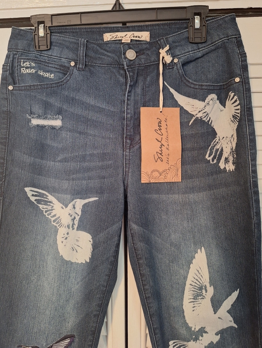 Sheryl Crow Hummingbird Embroidery Distressed Jeans Sz 10 NWT *Q - Picture 3 of 7